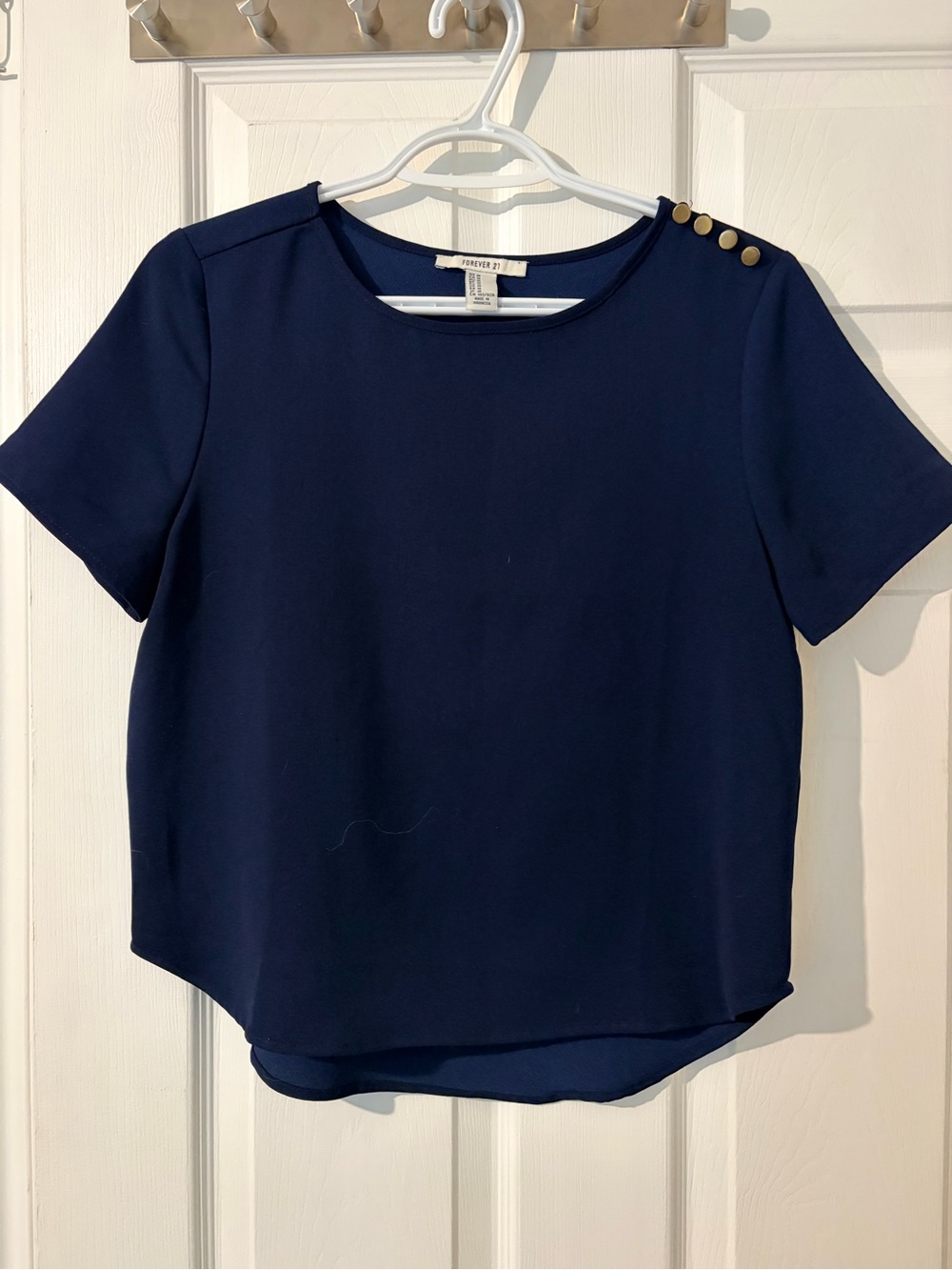 Forever 21 Navy Short Sleeve Top with Gold Shoulder Buttons